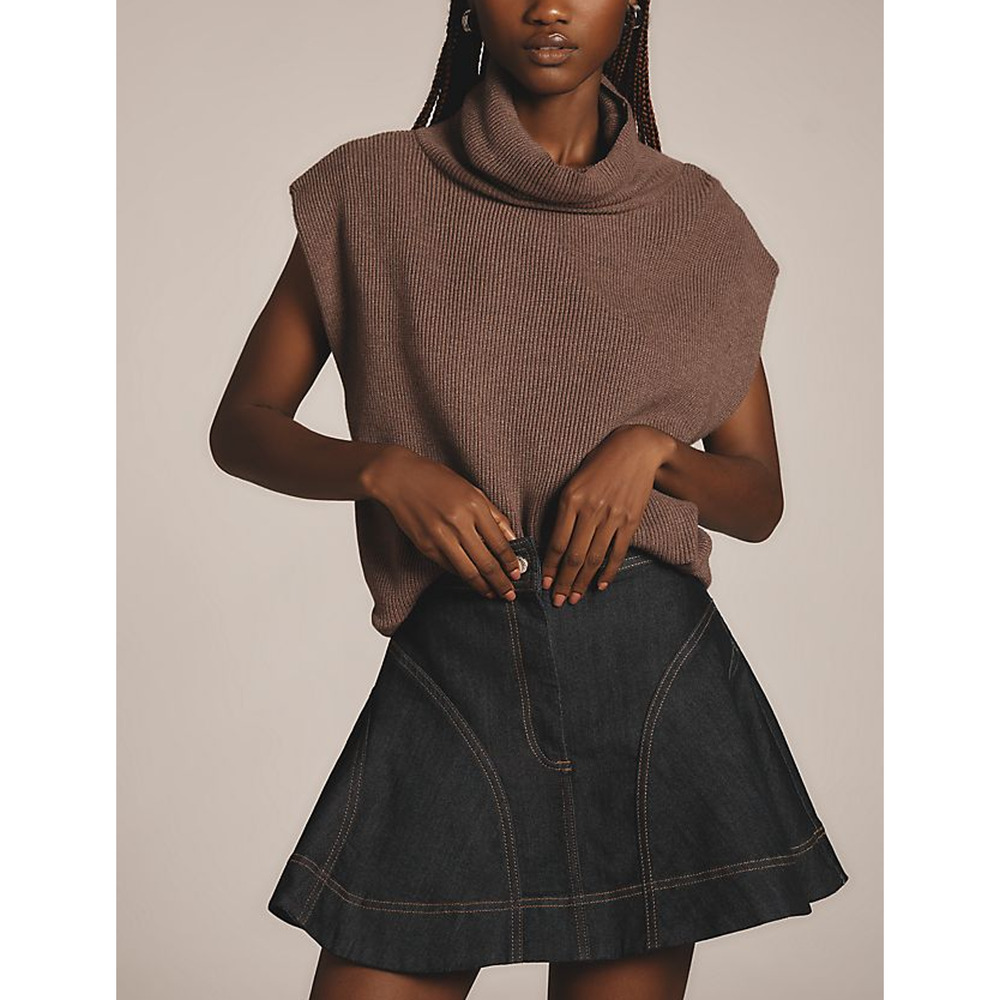 Pilcro Dark Denim A-Line Mini Skirt with Contrast Stitching